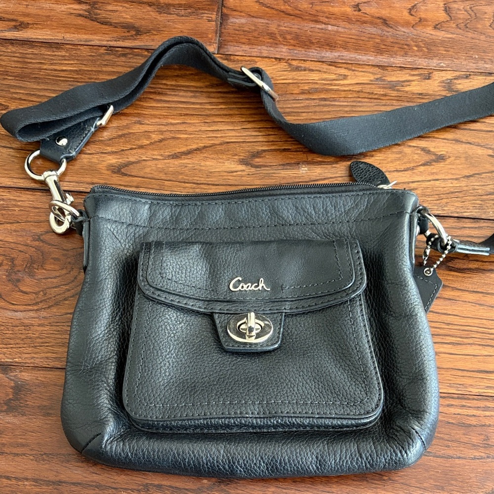 Coach Black Leather Crossbody Bag with Silver Hardware
